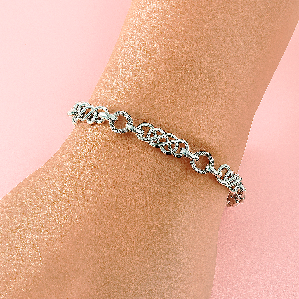 Handmade Alternating Twisted Circle & Celtic Chain, 6 mm — Sterling Silver