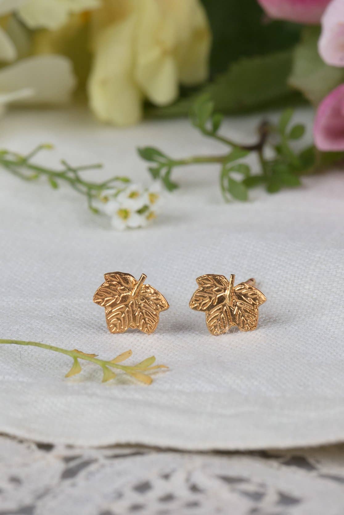 Sycamore Leaf Earrings - small studs