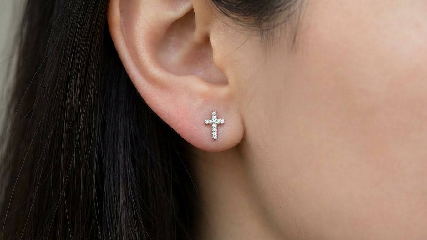 Cubic Zirconia Cross Stud Earrings