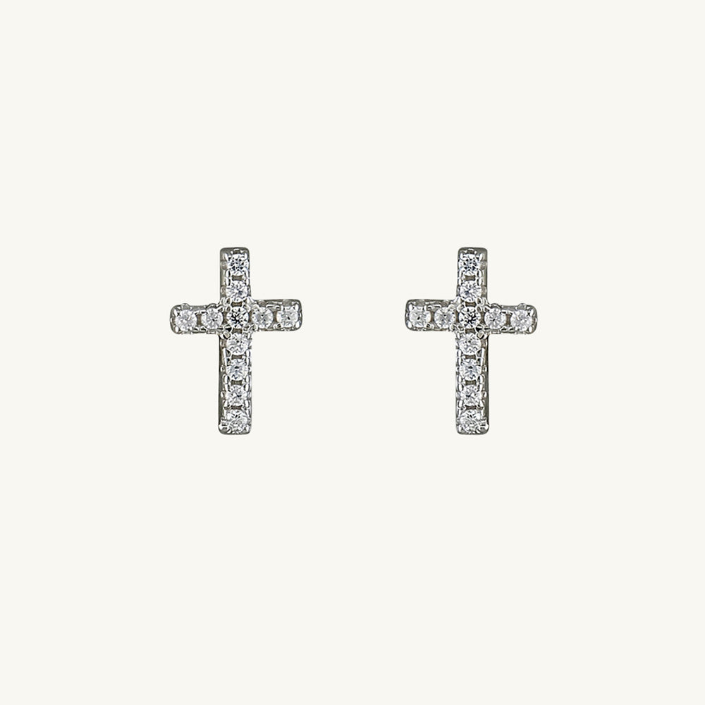 Cubic Zirconia Cross Stud Earrings