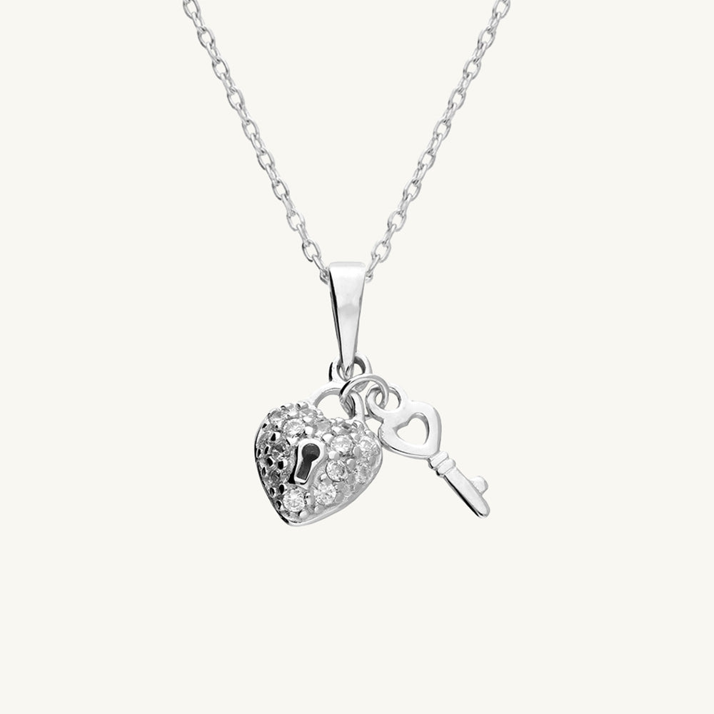 CZ Padlock & Key Pendant with Adjustable Chain (46/51 cm)