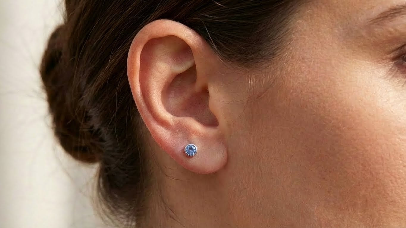 Bright Blue Cubic Zirconia Bezel Stud Earrings