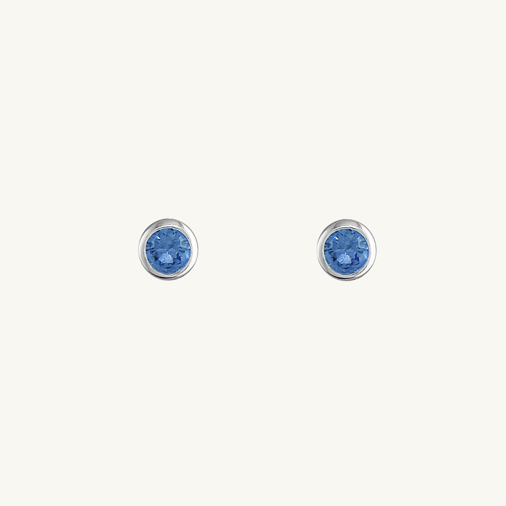 Bright Blue Cubic Zirconia Bezel Stud Earrings