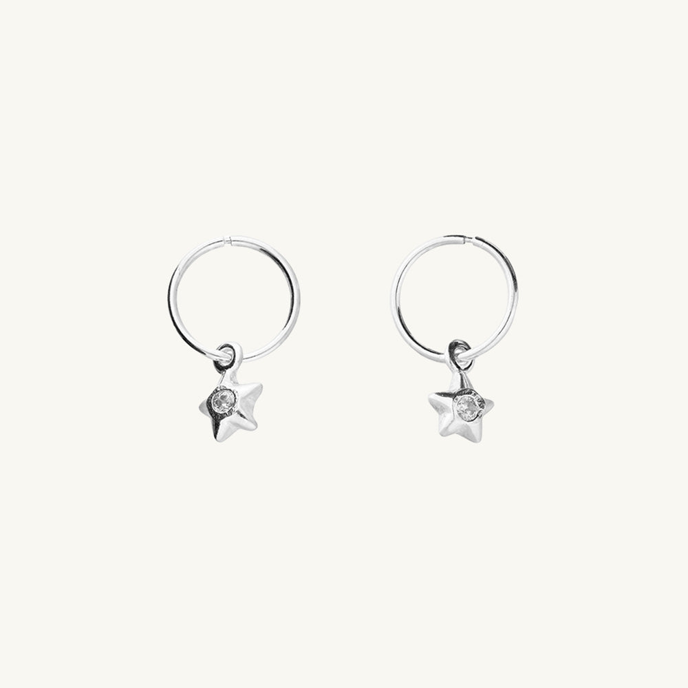 Star Charm Sleeper Hoop Earrings, 10 mm