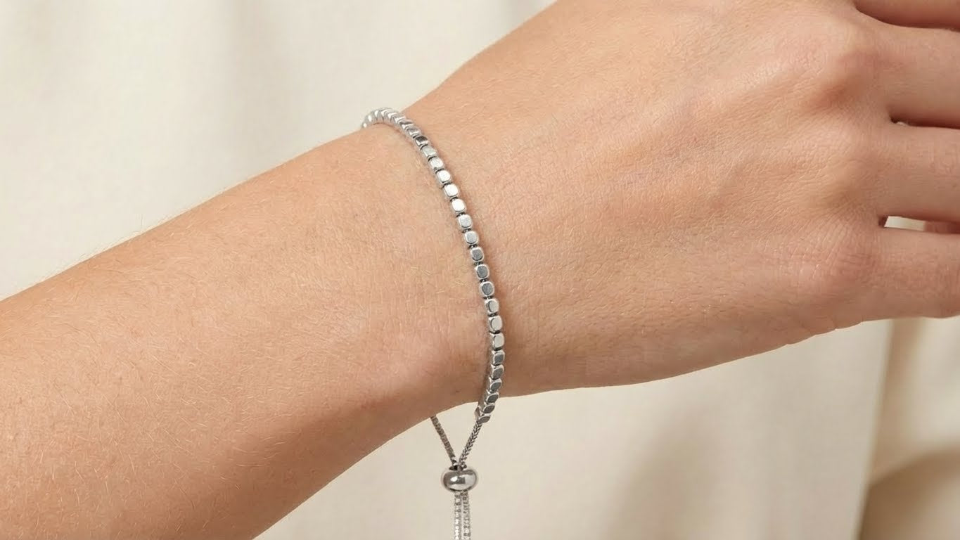 Cube Bead Slider Bracelet, Adjustable 19–22 cm