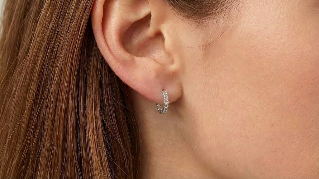 Chain Link Stud Hoop Earrings Sterling Silver