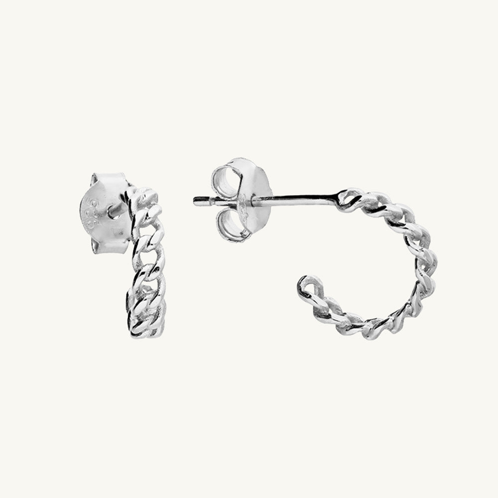 Chain Link Stud Hoop Earrings Sterling Silver
