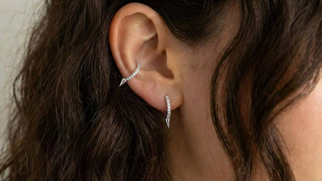 CZ Spike Huggie Hoop Earrings, 10 mm