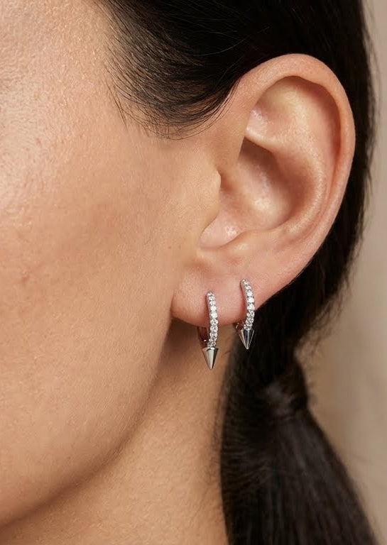 CZ Spike Huggie Hoop Earrings, 10 mm