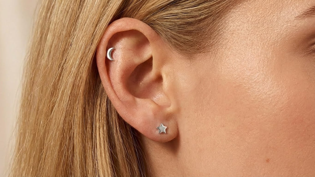 Asymmetric Star & Moon Stud Earrings