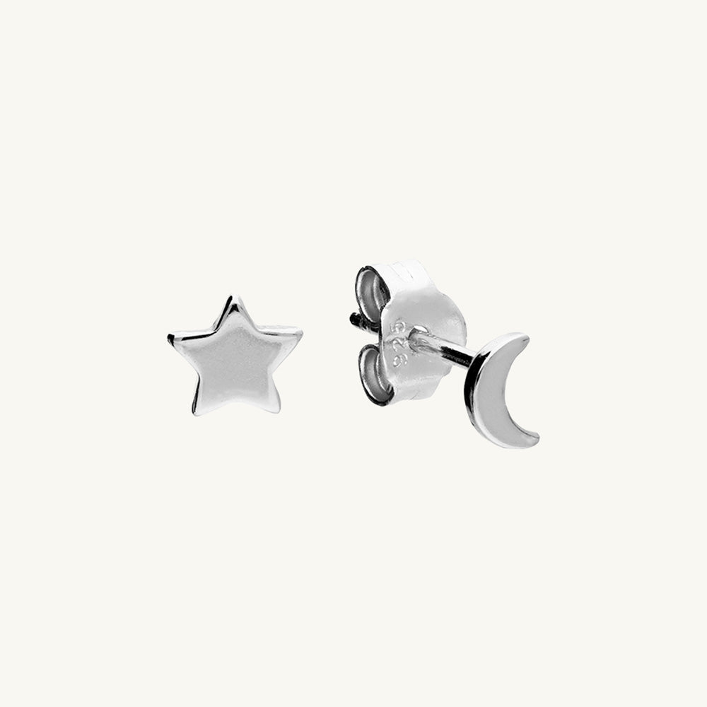 Asymmetric Star & Moon Stud Earrings