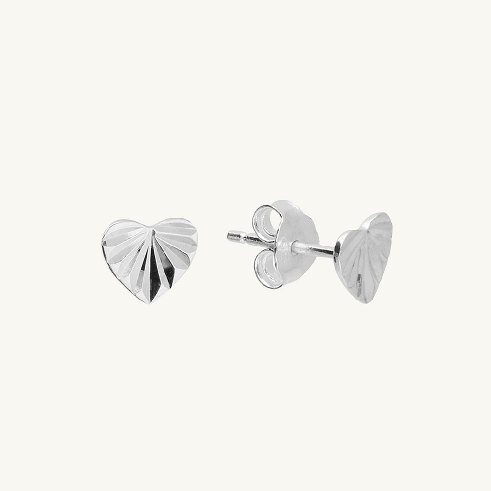 Diamond-Cut Heart Stud Earrings