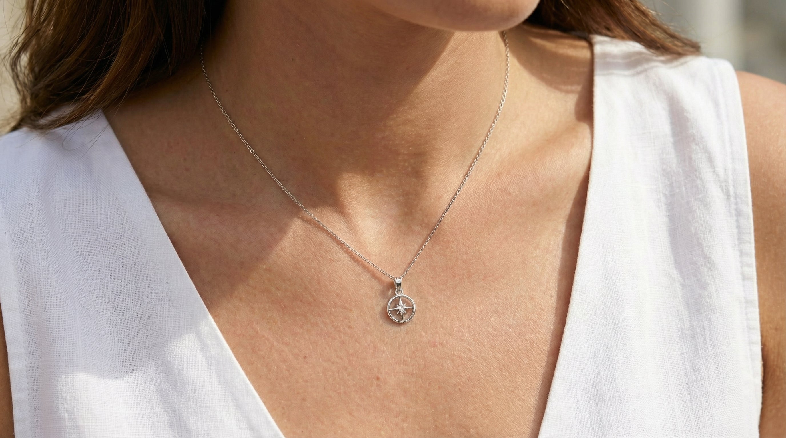 Cubic Zirconia New Journeys Compass Pendant with Adjustable Chain (46/51 cm)