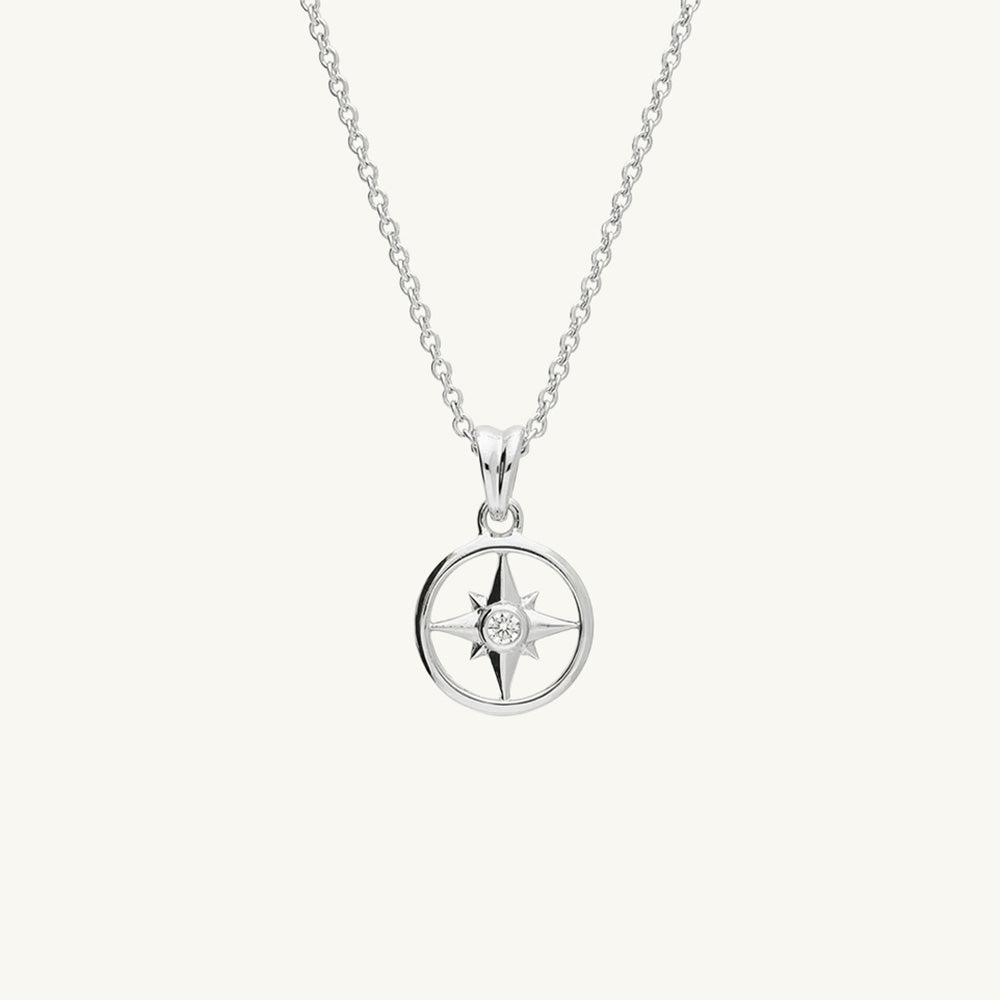 Cubic Zirconia New Journeys Compass Pendant with Adjustable Chain (46/51 cm)