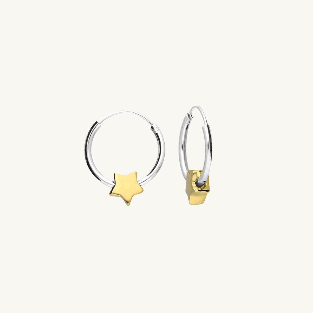 Two-Tone Star Charm Huggie Hoops