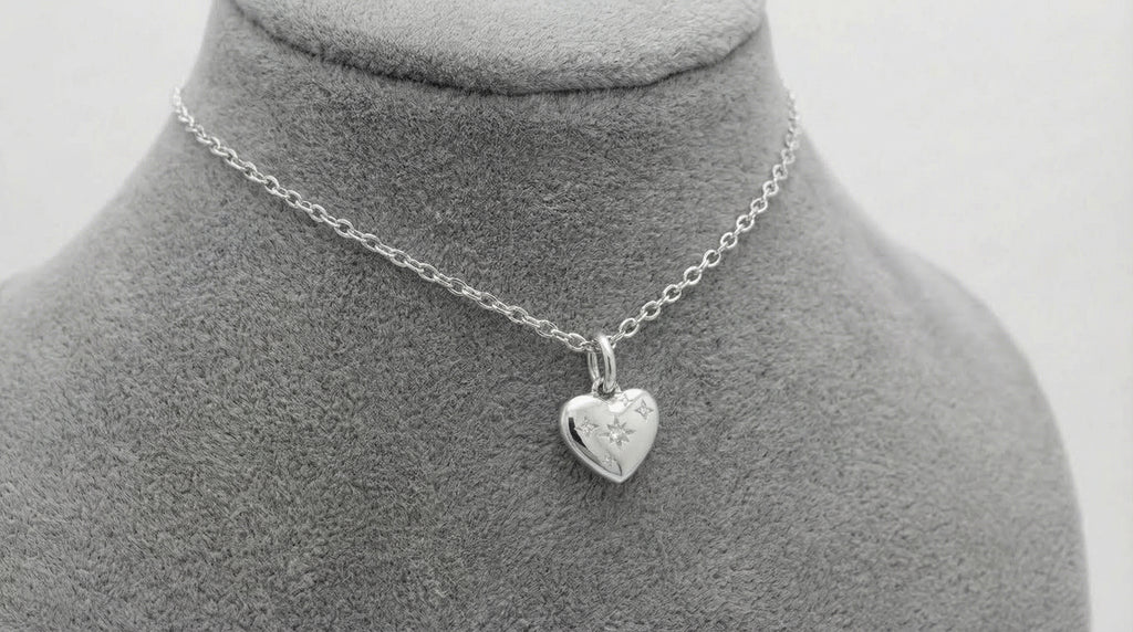 CZ Starburst Heart Pendant with Adjustable Chain (46/51 cm)