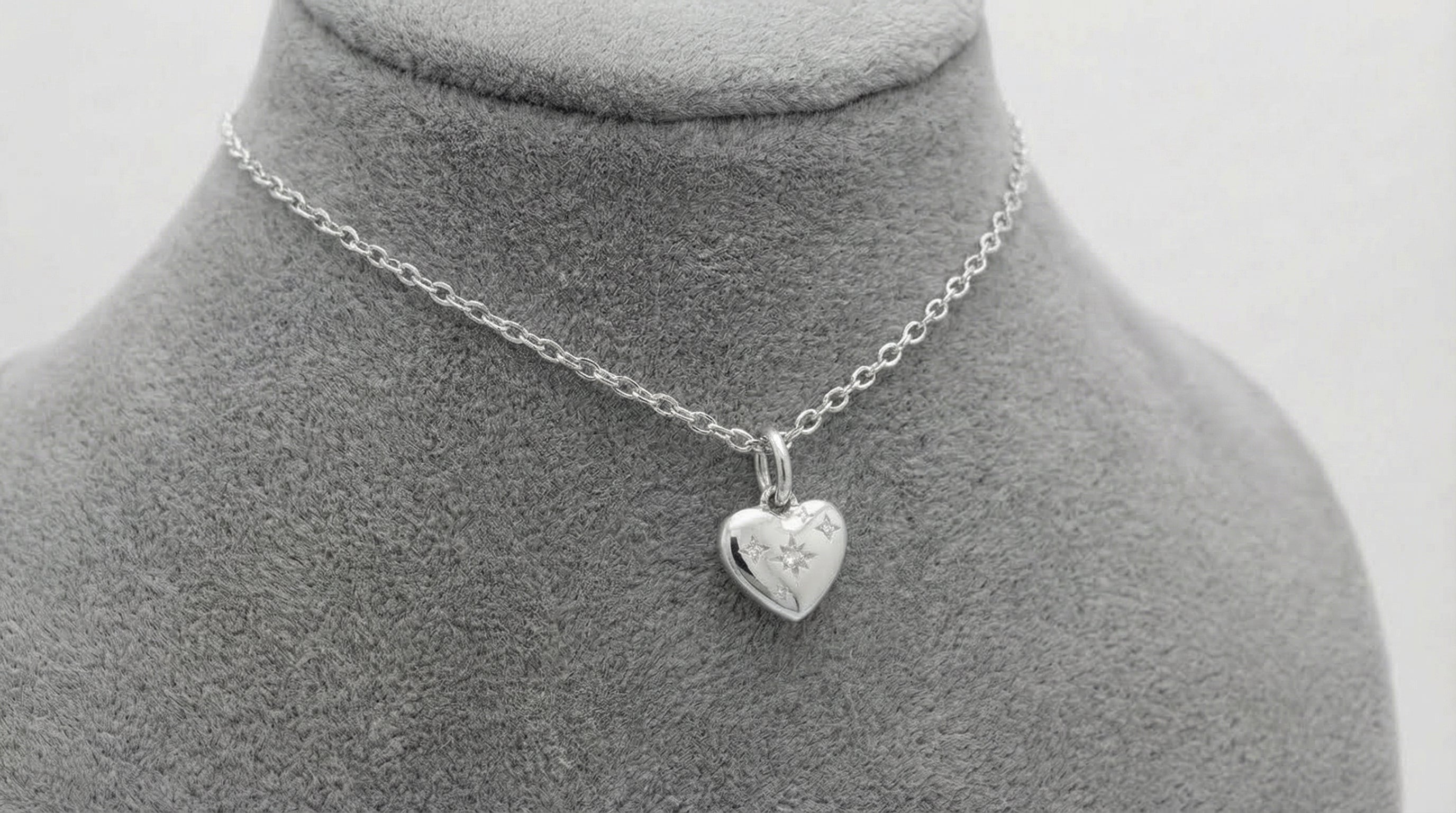 CZ Starburst Heart Pendant with Adjustable Chain (46/51 cm)