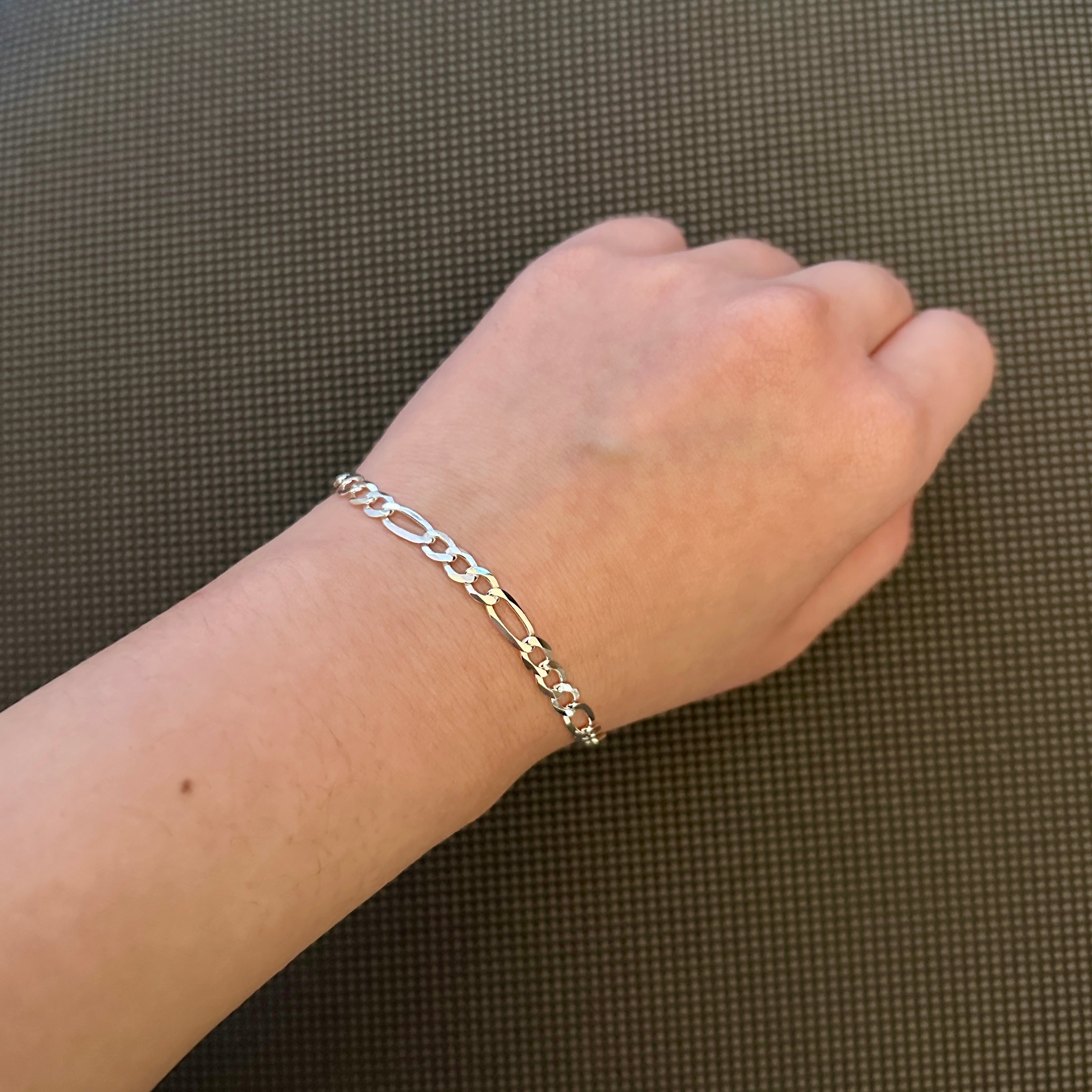 Sterling Silver Figaro Link Bracelet, 5mm W, 19 cm L