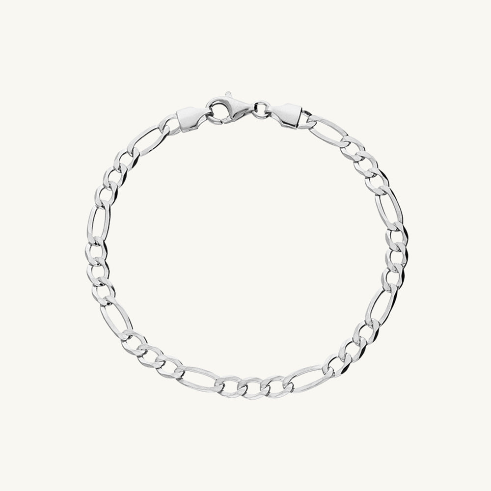 Sterling Silver Figaro Link Bracelet, 5mm W, 19 cm L