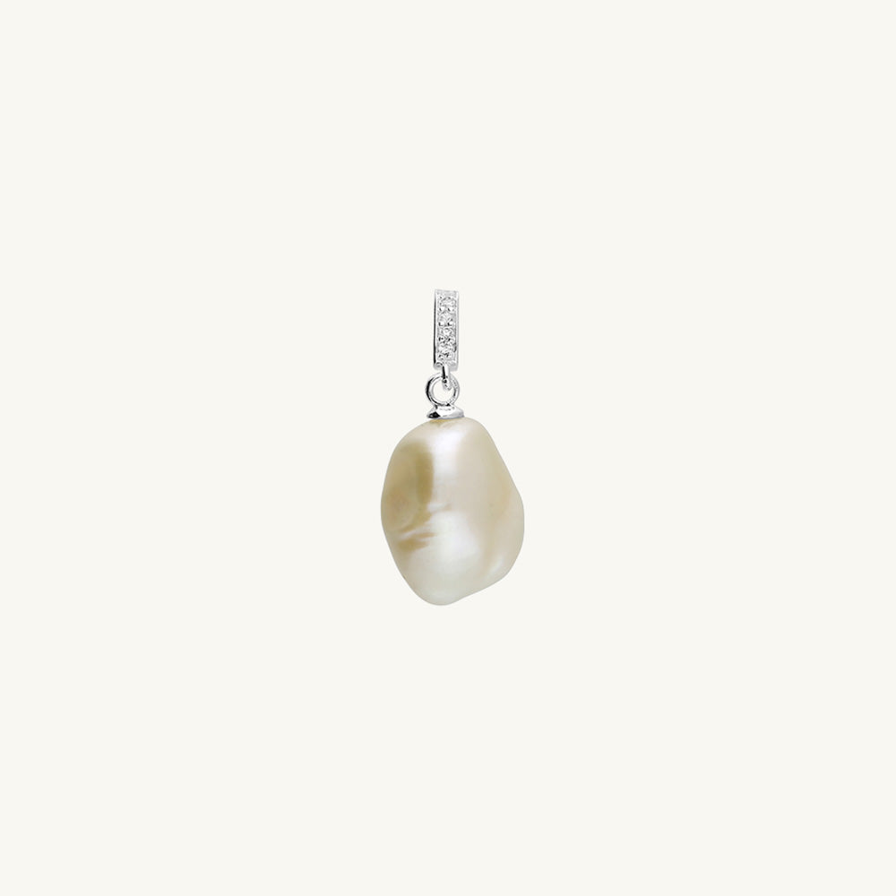 Irregular Freshwater Pearl Pendant with CZ Bal, 24 mm