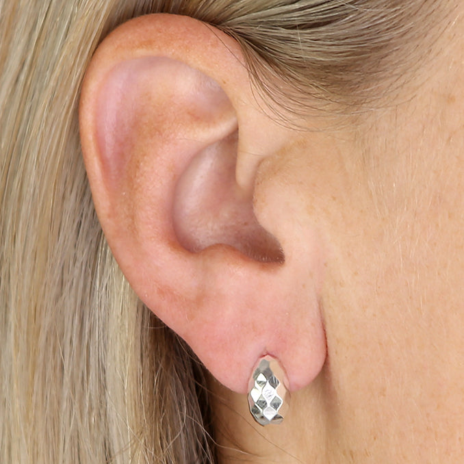 Faceted Crescent Half-Hoop Stud Earrings