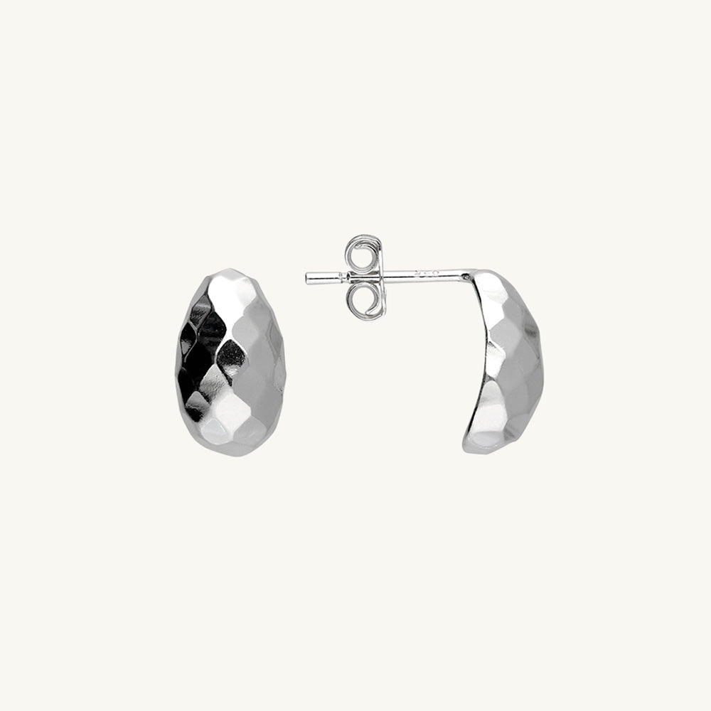 Faceted Crescent Half-Hoop Stud Earrings