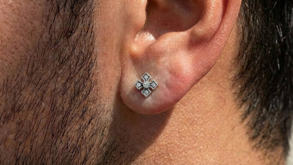 Gothic Quatrefoil CZ Single Stud Earring