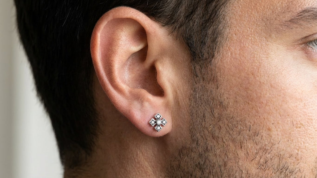 Gothic Quatrefoil CZ Single Stud Earring