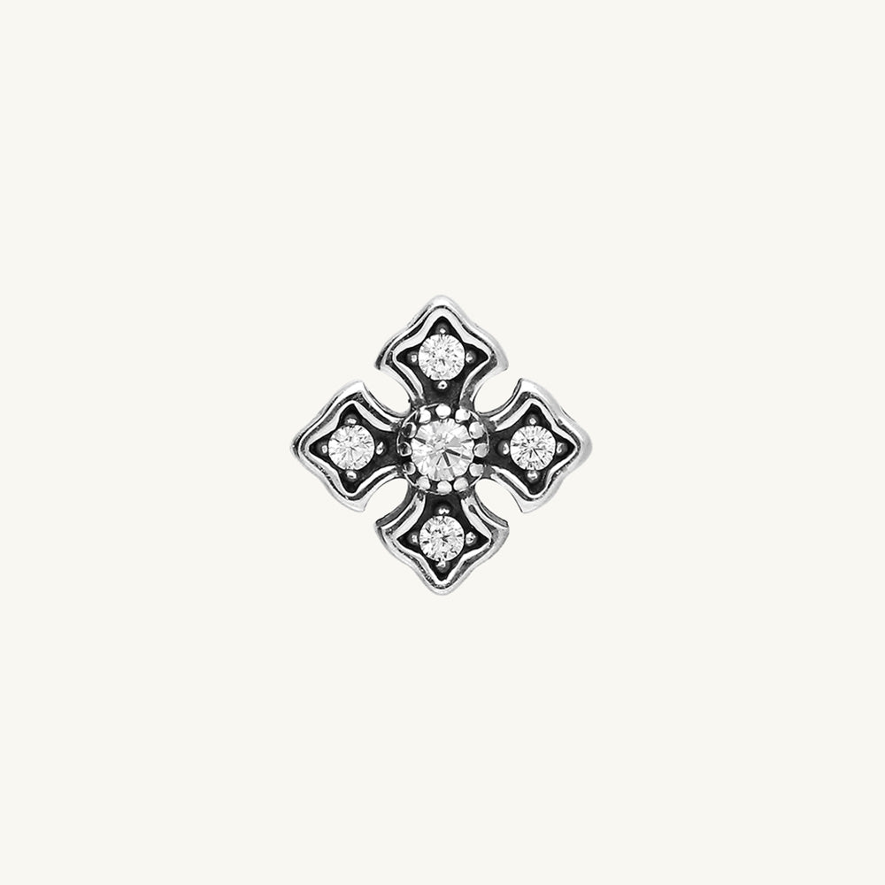 Gothic Quatrefoil CZ Single Stud Earring