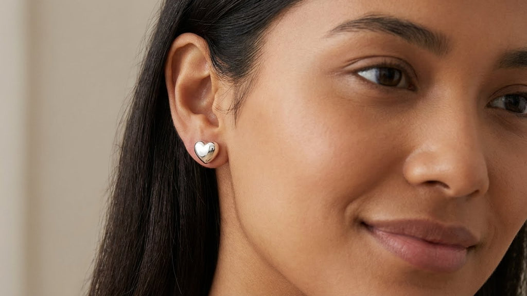 Puffed Heart Stud Earrings Sterling Silver