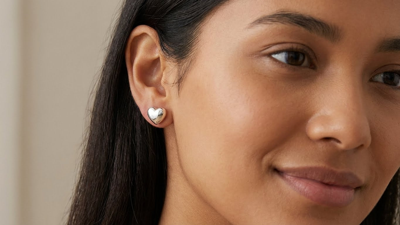 Puffed Heart Stud Earrings Sterling Silver