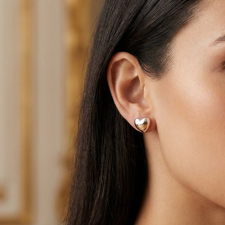 Puffed Heart Stud Earrings Sterling Silver