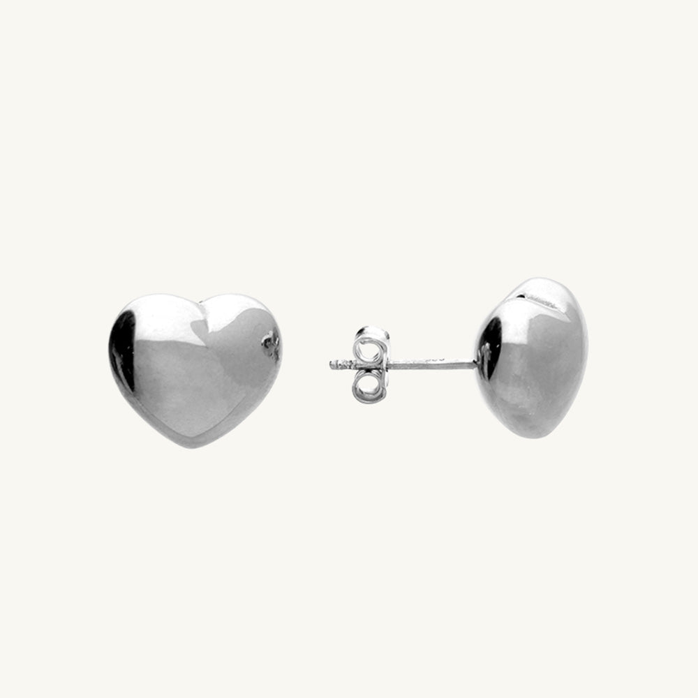 Puffed Heart Stud Earrings Sterling Silver