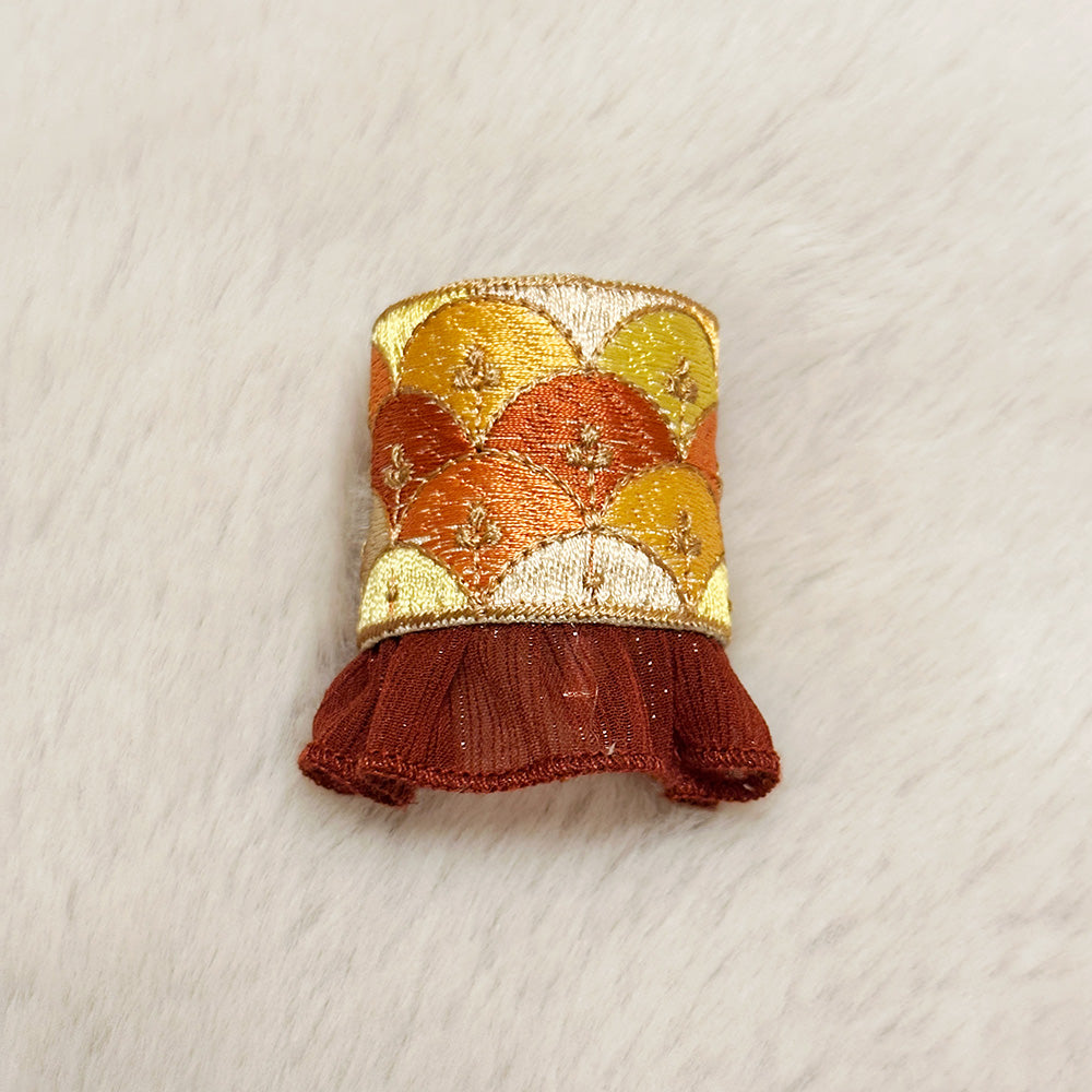 Hand-Finished Embroidered Brocade Hair Pin — Amber with Ruffle