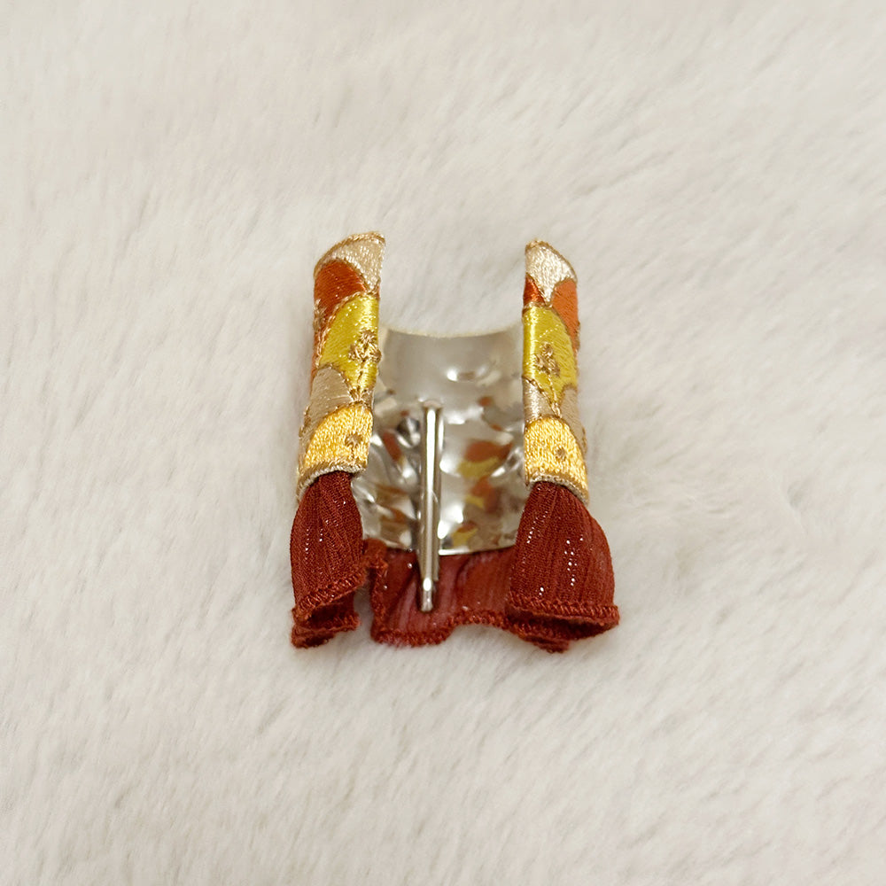 Hand-Finished Embroidered Brocade Hair Pin — Amber with Ruffle