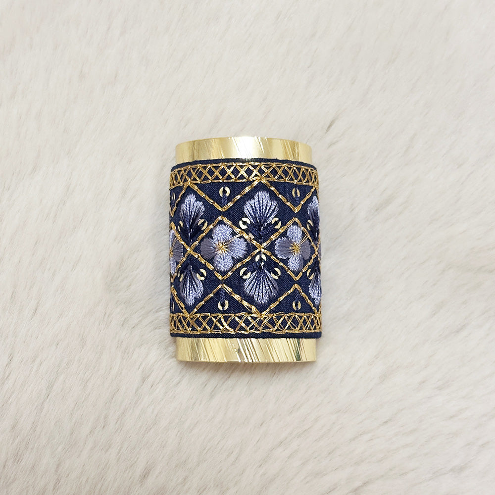 Hand-Finished Embroidered Brocade Hair Pin — Navy & Blue (with a slight violet tone) Lattice Floral