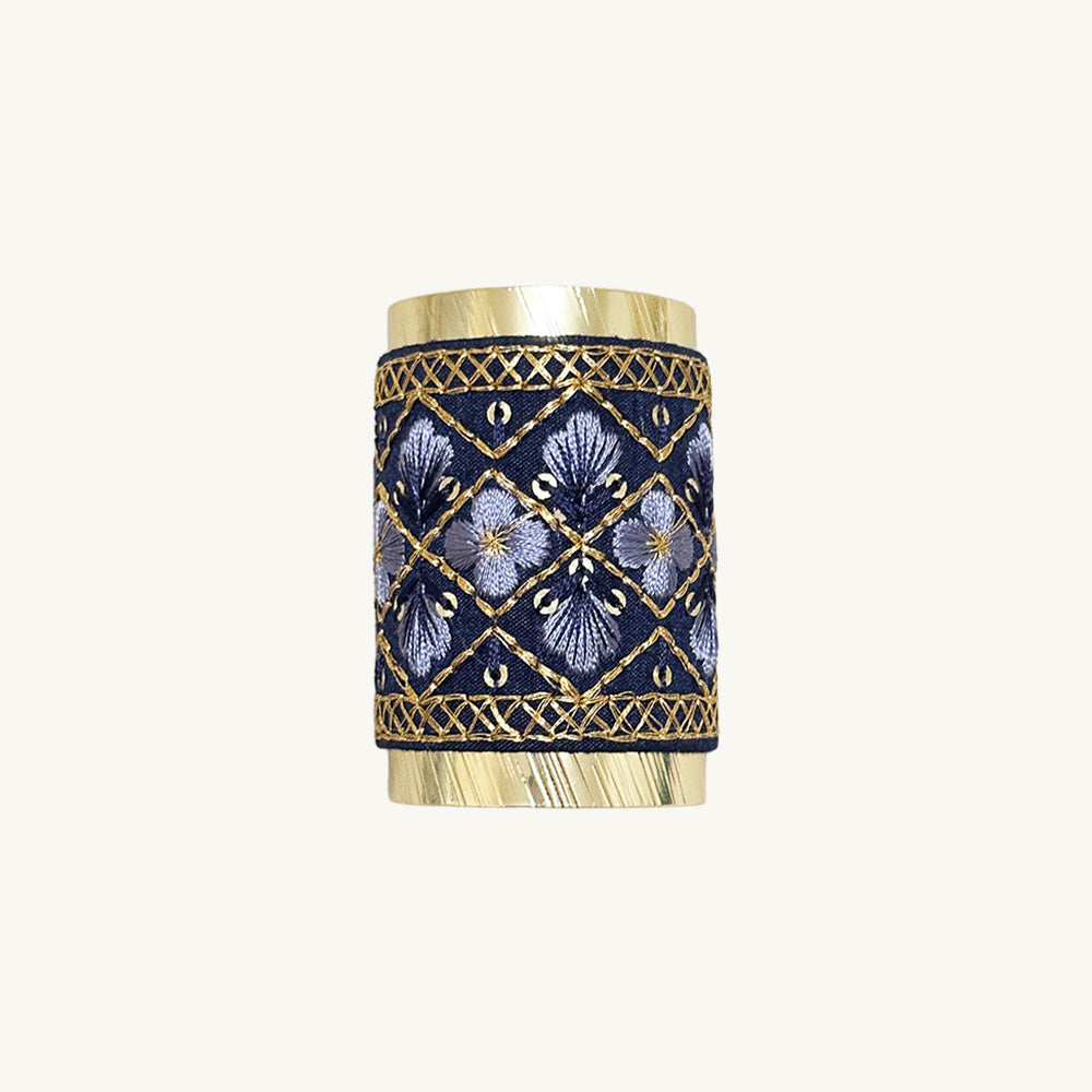 Hand-Finished Embroidered Brocade Hair Pin — Navy & Blue (with a slight violet tone) Lattice Floral