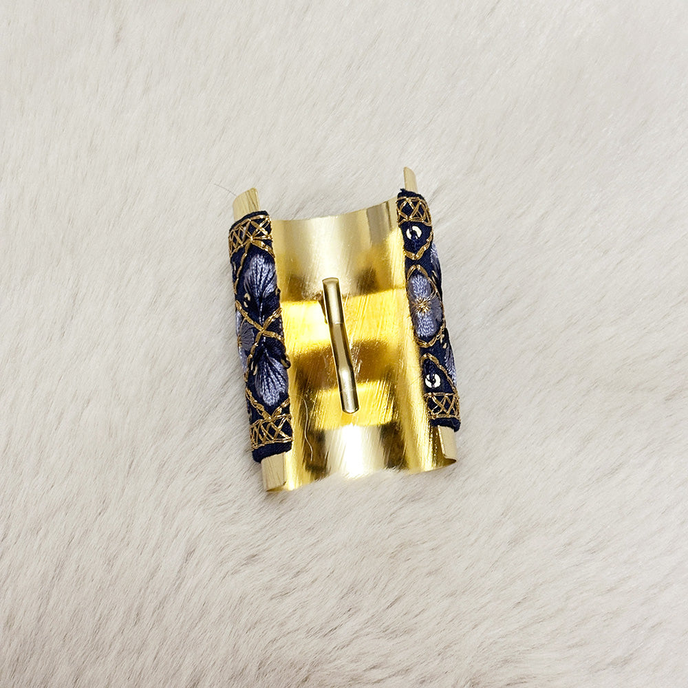 Hand-Finished Embroidered Brocade Hair Pin — Navy & Blue (with a slight violet tone) Lattice Floral