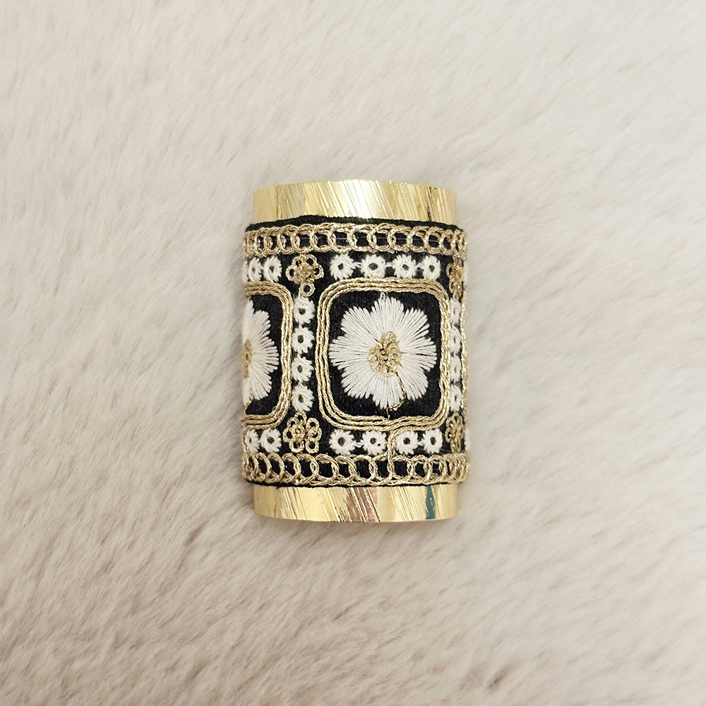 Hand-Finished Embroidered Brocade Hair Pin — White Panel Floral