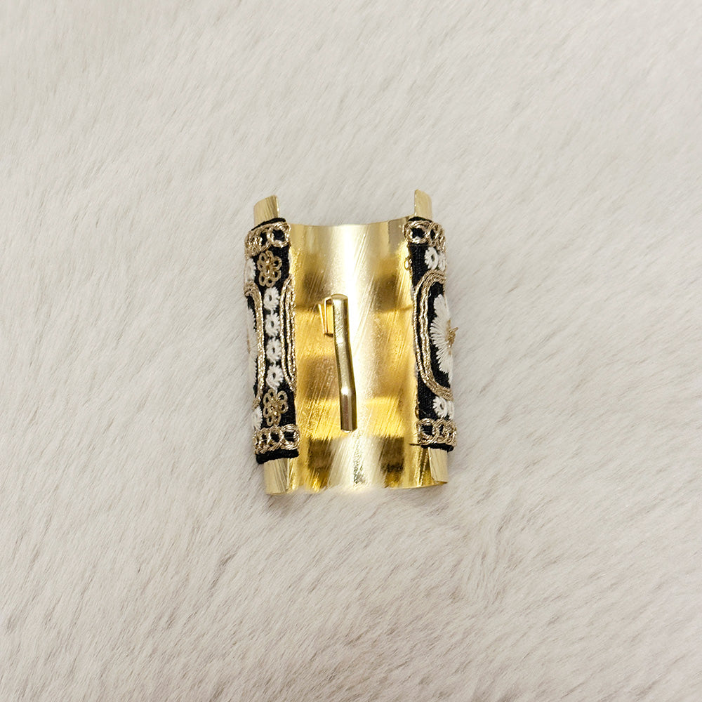 Hand-Finished Embroidered Brocade Hair Pin — White Panel Floral