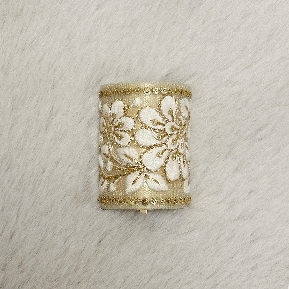 Hand-Finished Embroidered Brocade Hair Pin — Champagne