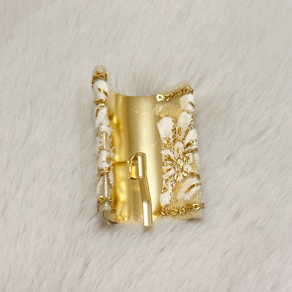 Hand-Finished Embroidered Brocade Hair Pin — Champagne