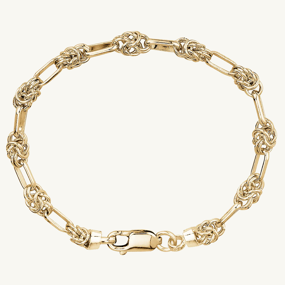 Handmade Alternating Byzantine & Long Link Chain with Rectangular Lobster Clasp, 4 mm — 9ct Yellow Gold