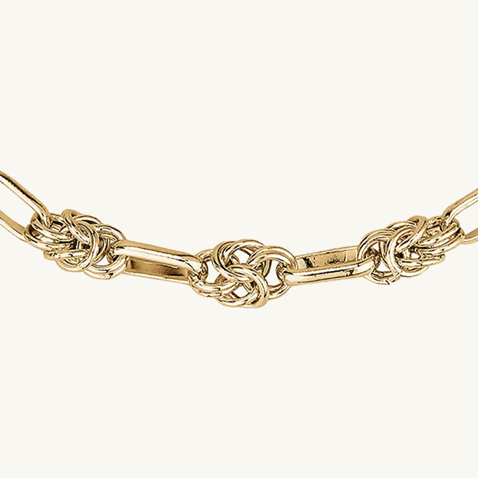 Handmade Alternating Byzantine & Long Link Chain with Rectangular Lobster Clasp, 4 mm — 9ct Yellow Gold