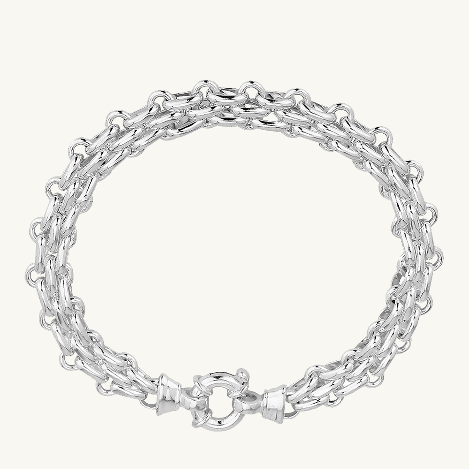 Handmade Brick Chain Bracelet with Designer Bolt Ring, 10 mm – Sterling Silver
