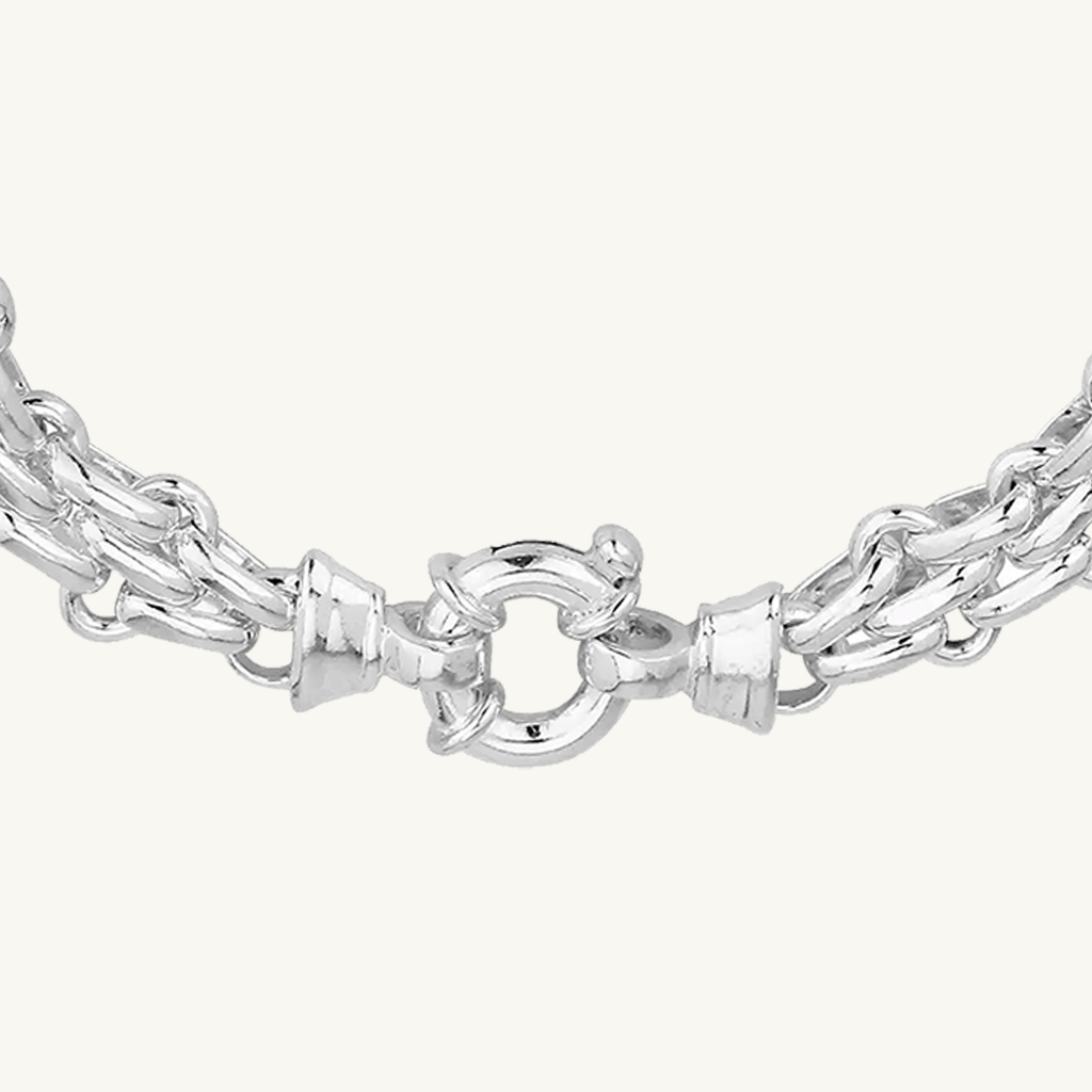 Handmade Brick Chain Bracelet with Designer Bolt Ring, 10 mm – Sterling Silver