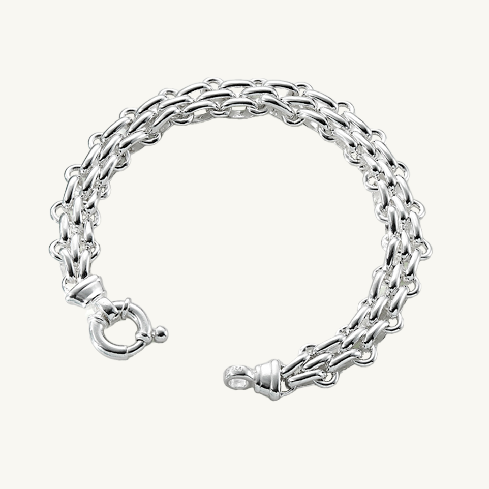 Handmade Brick Chain Bracelet with Designer Bolt Ring, 10 mm – Sterling Silver