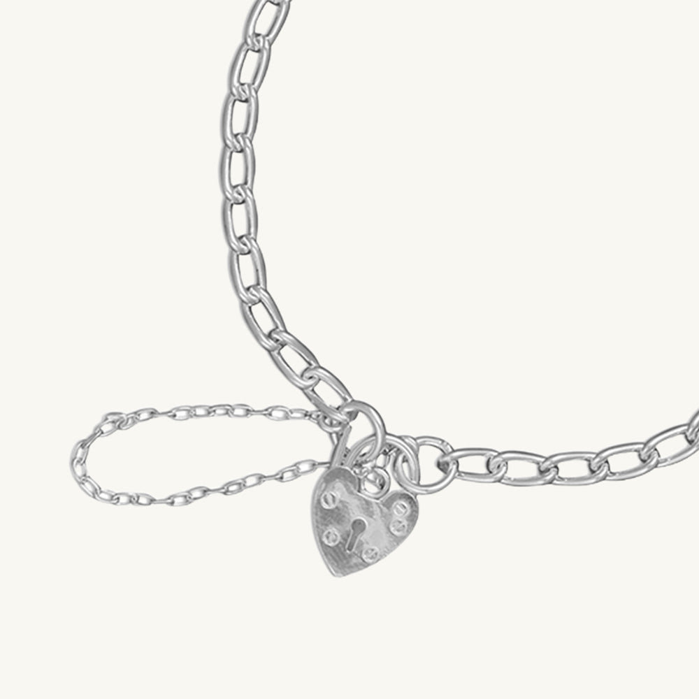 Padlock Charm Bracelet with Safety Chain, 19 cm
