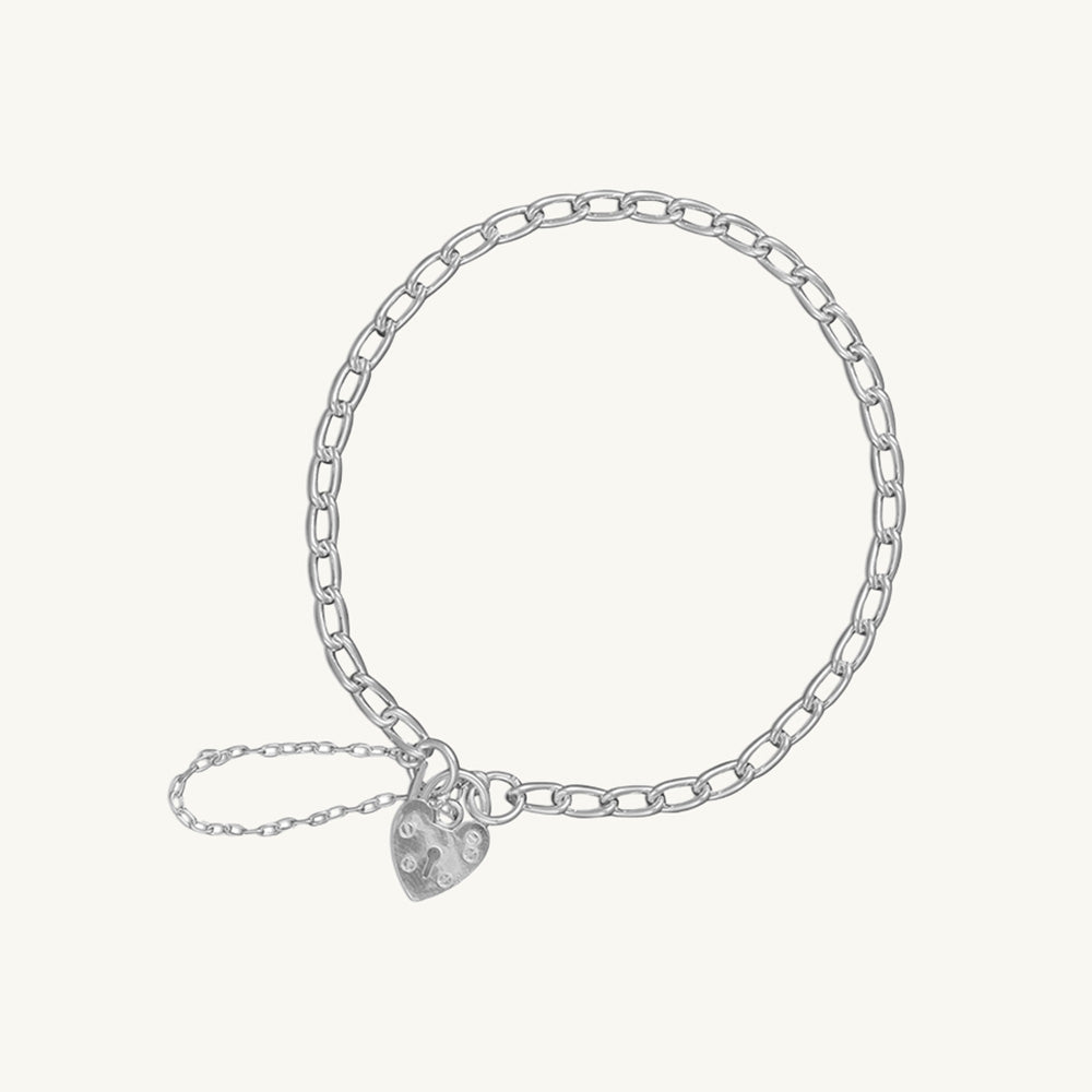 Padlock Charm Bracelet with Safety Chain, 19 cm