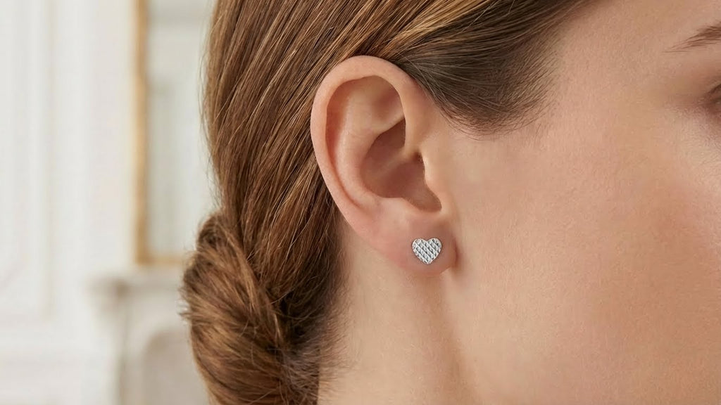 Diamond-Cut Heart Stud Earrings